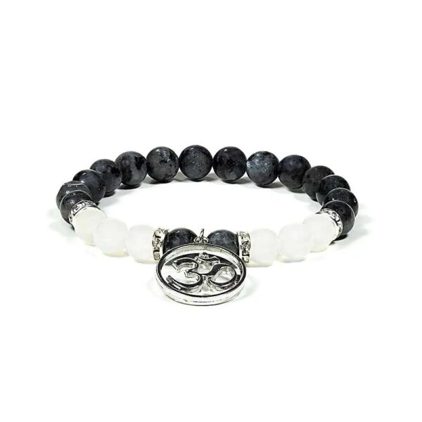 Armband med labradorit/vit agat med Aum, 8 mm