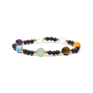 Armband med lavasten och 7 ädelstenar, 4 mm