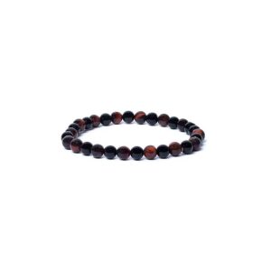 Armband svart onyx/röd tigeröga AA-kvalitet, elastiskt, 6 mm