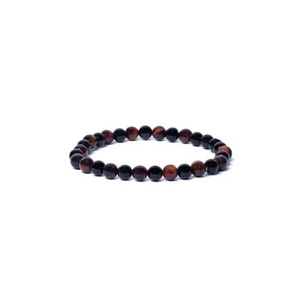 Armband svart onyx/röd tigeröga AA-kvalitet, elastiskt, 6 mm