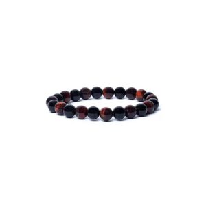 Armband svart onyx/röd tigeröga AA-kvalitet, elastiskt, 8 mm