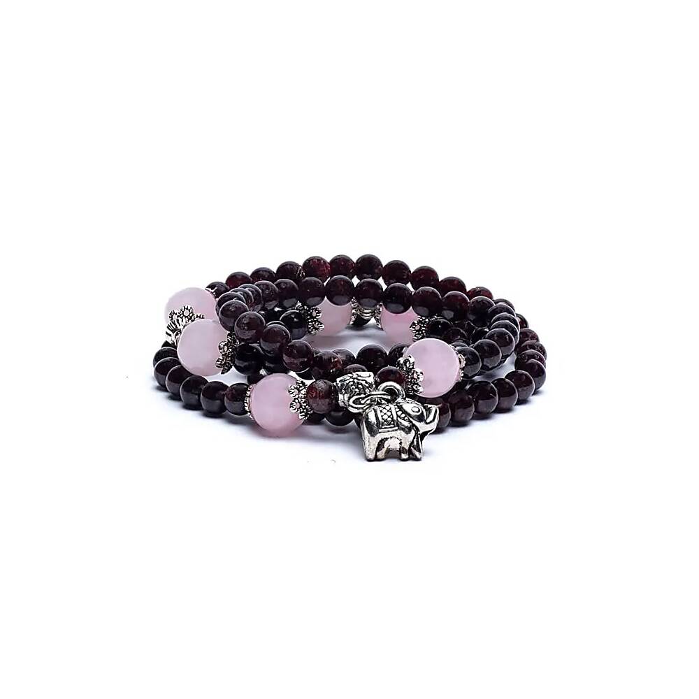 Armband med berlock, röd granat, elastiskt, 5 mm