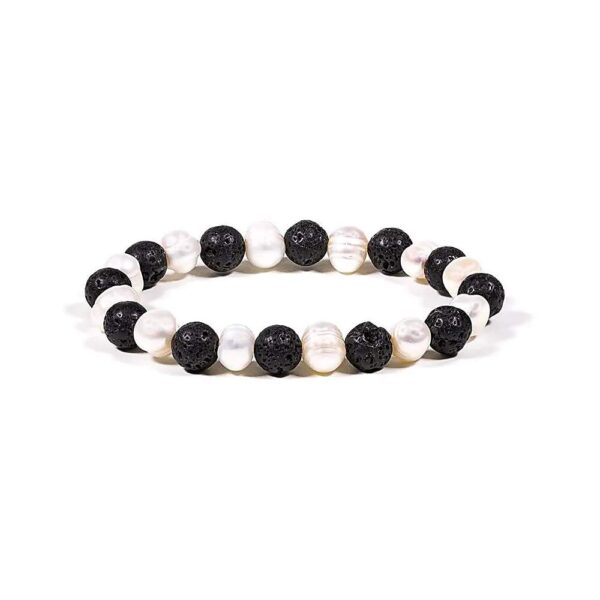 Armband lavasten och naturpärlor, elastiskt, 8 mm
