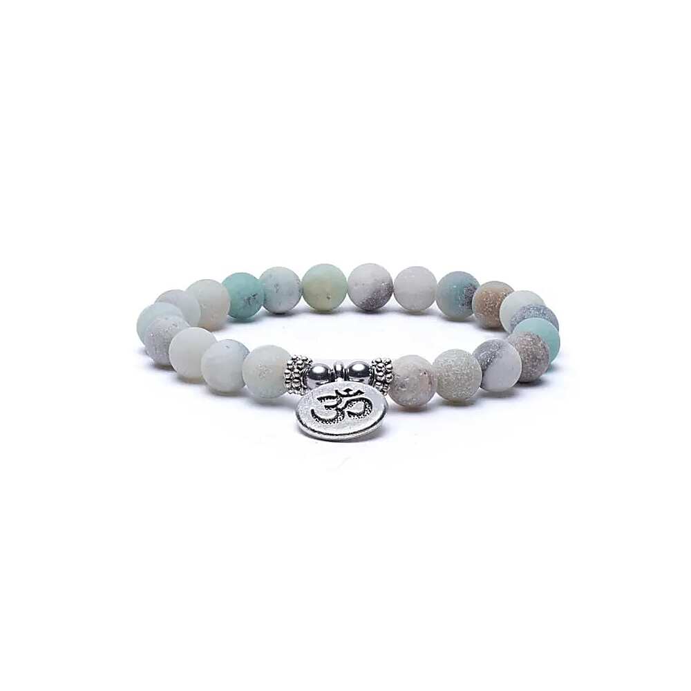 Armband amazonit med Aum, elastiskt, 8 mm