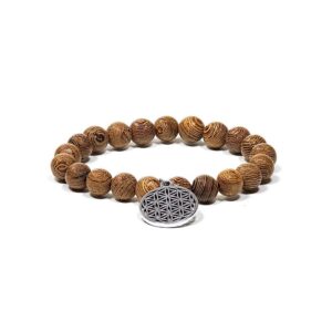 Armband wengeträ elastiskt med livets blomma, 0,8 cm