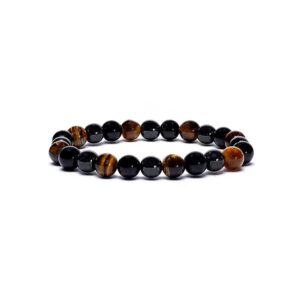 Armband hematit/obsidian/tigeröga, elastiskt, 8 mm