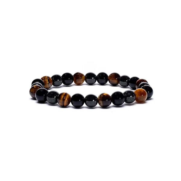 Armband hematit/obsidian/tigeröga, elastiskt, 8 mm