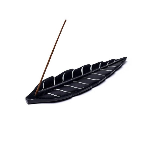 Rökelsehållare i bladform, svart täljsten, 25x8 cm