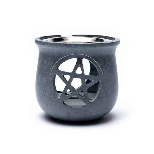 Rökelsebrännare Pentagram täljsten grå med nät, 8,5x9 cm