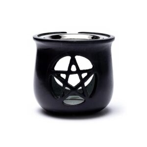 Rökelsebrännare Pentagram täljsten svart med nät, 8,5x9 cm