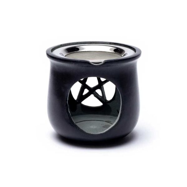 Rökelsebrännare Pentagram täljsten svart med nät, 8,5x9 cm - Bild 4
