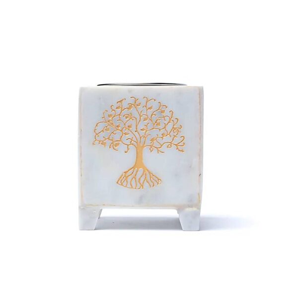Rökelsebrännare livets träd vit marmor, 7,6x7,6x8,8 cm - Bild 3