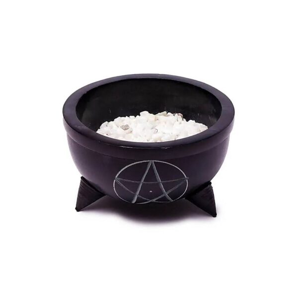 Rökelseskål svart täljsten Pentagram vita stenar, 10x6cm - Bild 2