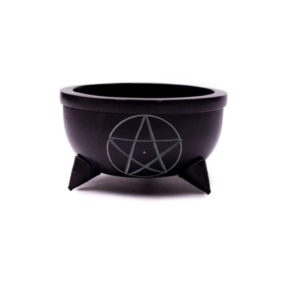 Rökelseskål svart täljsten Pentagram vita stenar, 10x6cm - Bild 3