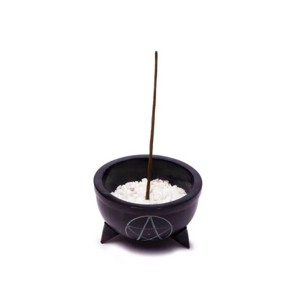 Rökelseskål svart täljsten Pentagram vita stenar, 10x6cm