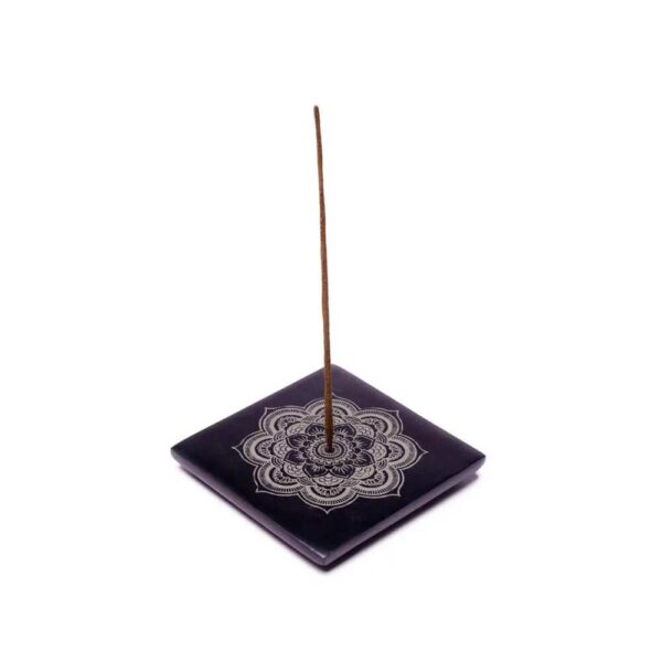 Rökelsehållare av svart täljsten med mandala, 10,5 cm - Bild 2