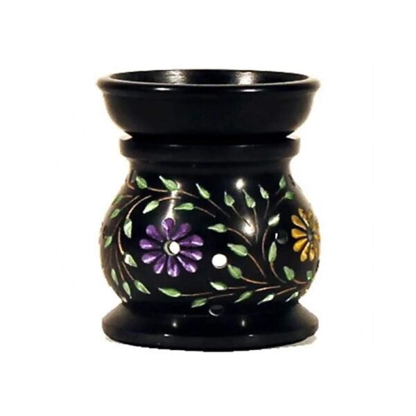 Aromalampa blommor svart täljsten, 10x8 cm