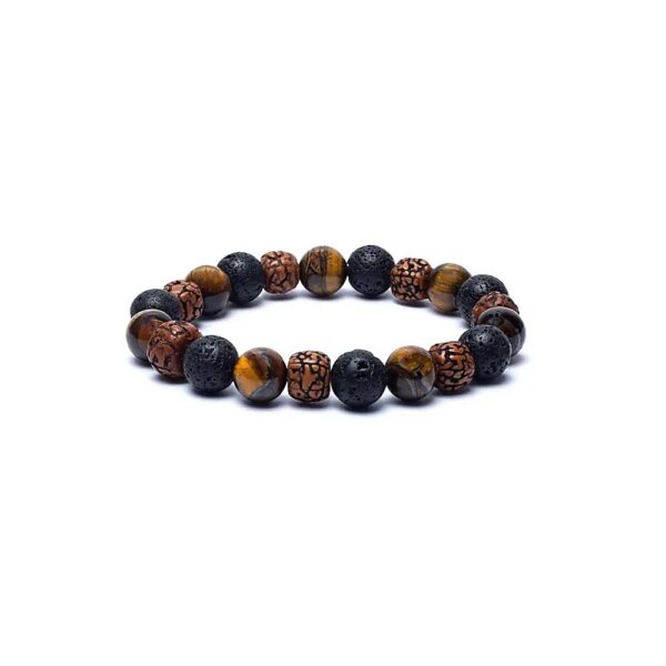 Armband rudraksha/tigeröga/lavasten, 10 mm