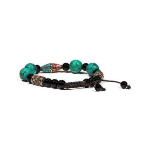 Armband turkos, korall och svart agat, justerbart