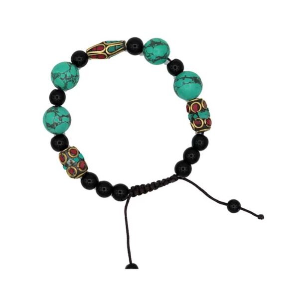 Armband turkos, korall och svart agat, justerbart - Bild 2