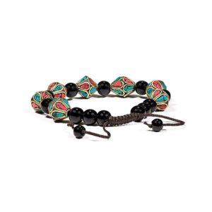 Armband turkos, korall och svart agat, justerbart