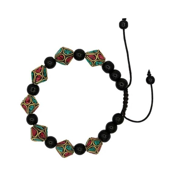 Armband turkos, korall och svart agat, justerbart - Bild 2