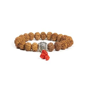 Mala/armband rudraksha + OMPMH 21 pärlor, 12 mm