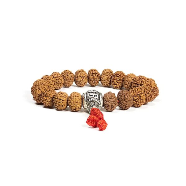 Mala/armband rudraksha + OMPMH 21 pärlor, 12 mm