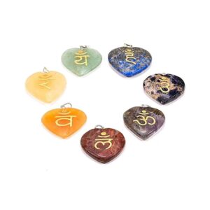 Hängen hjärtan och chakra-sanskritsymboler, set, 2 cm