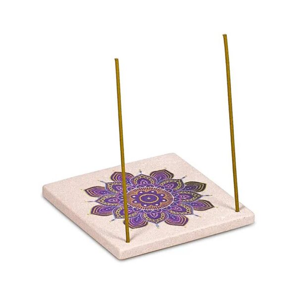 Rökelsehållare sandsten mandala blomma, 10x10 cm