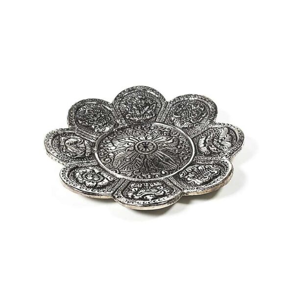 Rökelsehållare 8 lyckobringande symboler silverfärgad, 12 cm
