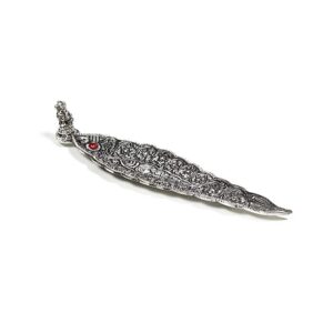 Rökelsehållare Ganesh bladformad silverfärgad, 22x5,5x4 cm