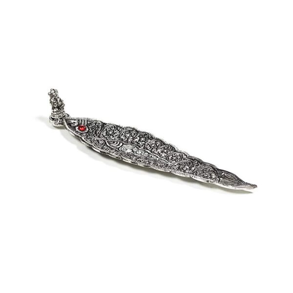 Rökelsehållare Ganesh bladformad silverfärgad, 22x5,5x4 cm