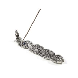 Rökelsehållare Buddha bladformad silverfärgad, 25x5,5x5 cm