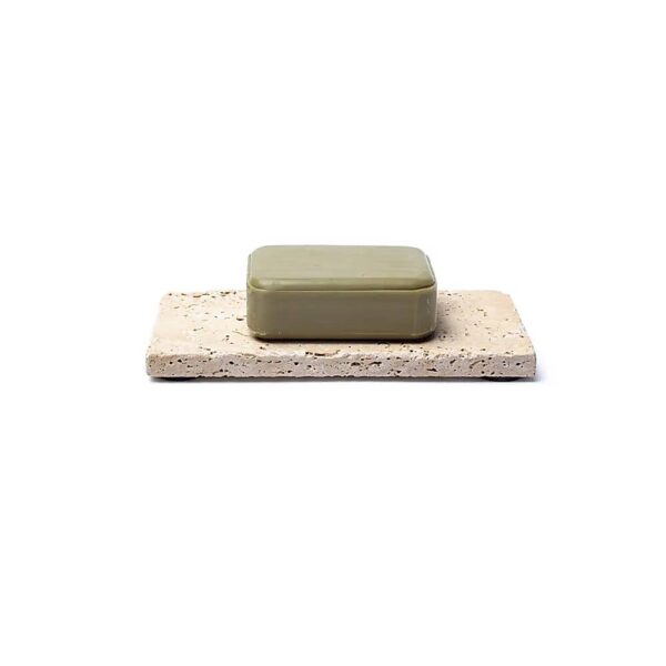 Travertin tvålhållare eller ljushållare naturlig – 15x7,5x1cm; 245g - Bild 3