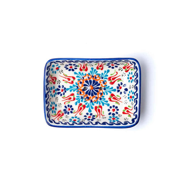Handgjord kermisk tvålhållare röd vit blå, 13x9x3,5cm; 195g - Bild 2