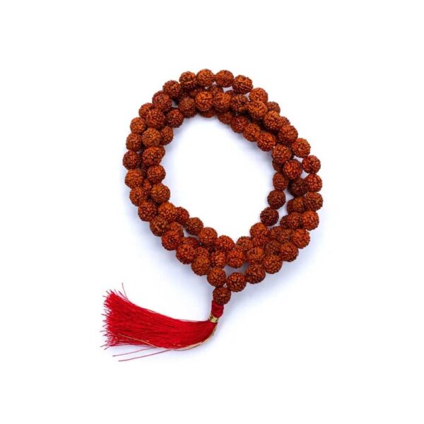 Mala Rudraksha 108 pärlor med röd tofs, 0,8 cm - Bild 2