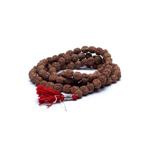 Mala Rudraksha 108 pärlor med röd tofs, 1 cm