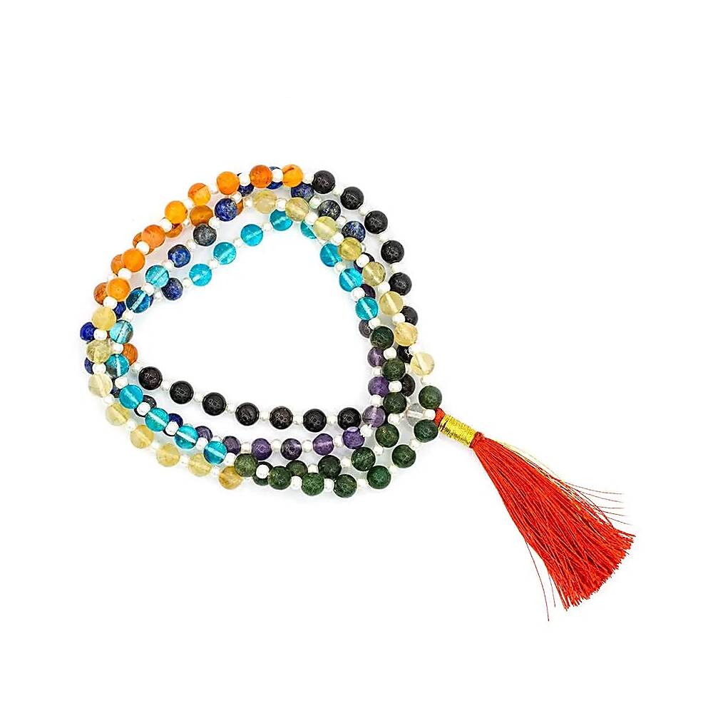 Mala Sju chakrastenar A-kvalitet 108 pärlor + påse, 0,6 cm