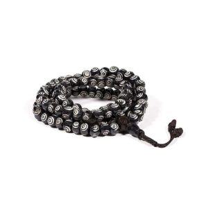 Mala ben svarta och vita 108 pärlor + Guru-pärla, 0,8 cm