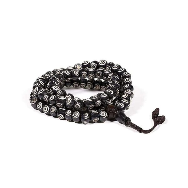 Mala ben svarta och vita 108 pärlor + Guru-pärla, 0,8 cm