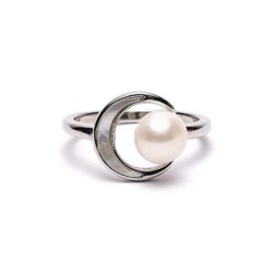 Justerbar ring med pärla och måne, ±2 cm