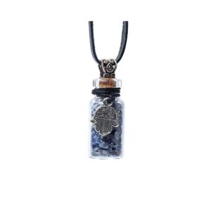Glaspresentflaska med rem, lapis lazuli och khamsa, 3,6 cm