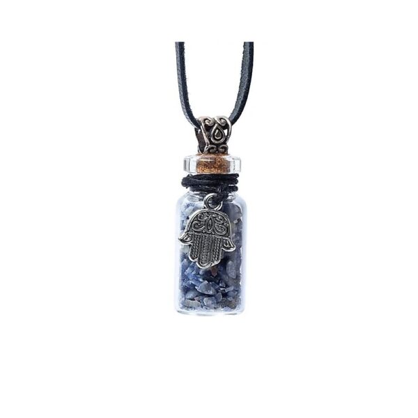 Glaspresentflaska med rem, lapis lazuli och khamsa, 3,6 cm