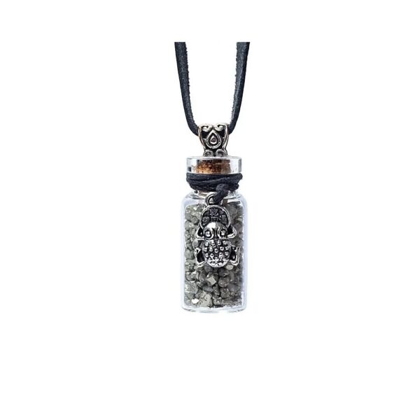 Glaspresentflaska med rem med pyrit och feng shui groda, 3,6 cm
