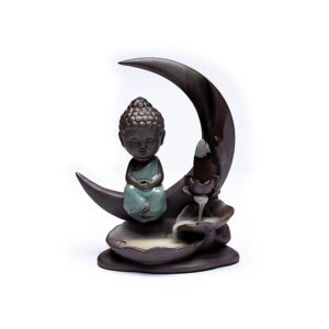 Backflow rökelsehållare Buddha på måne, 16.5x13x6cm