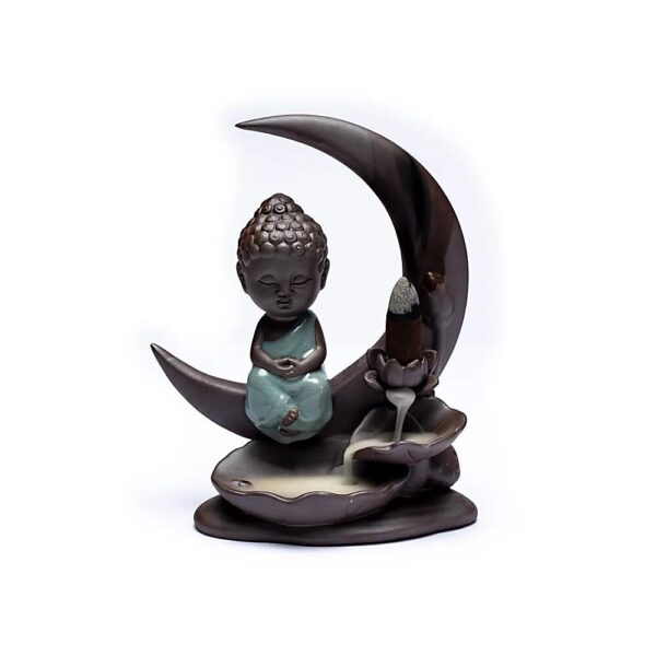 Backflow rökelsehållare Buddha på måne, 16.5x13x6cm