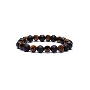 Tigeröga/lavasten armband, elastiskt, 8 mm