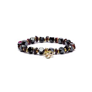 Hematit/granat fasett armband med Aum, elastiskt, 5 mm