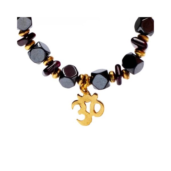 Hematit/granat fasett armband med Aum, elastiskt, 5 mm - Bild 2